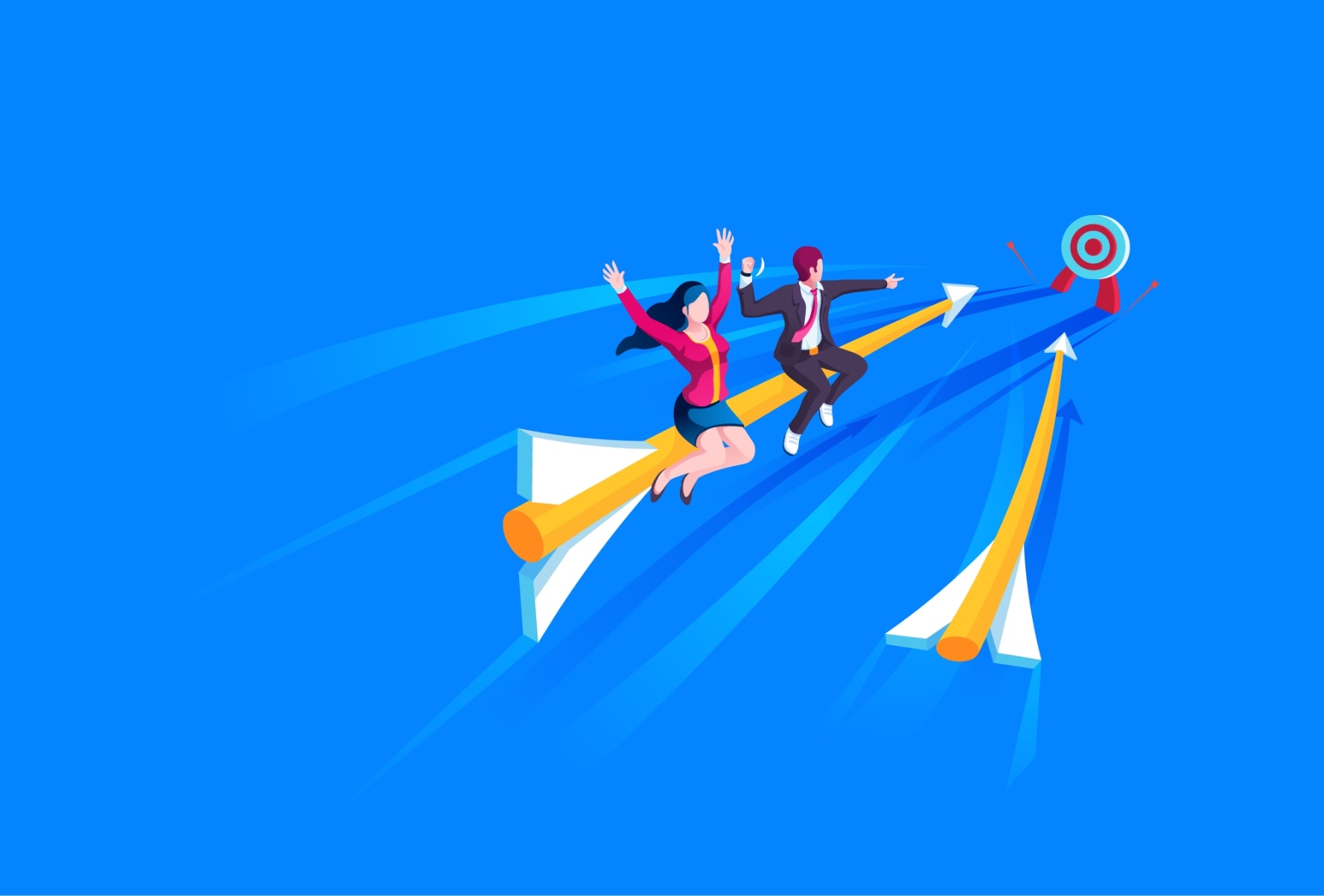 Illustration of people following a clear path toward a target